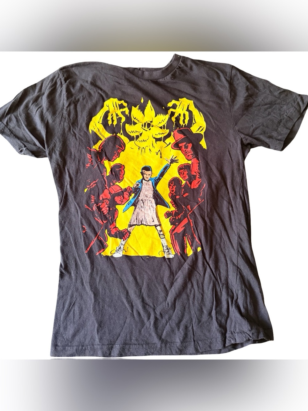 Loot Crate Black Graphic Tee with Yellow & Red Stranger Things Design